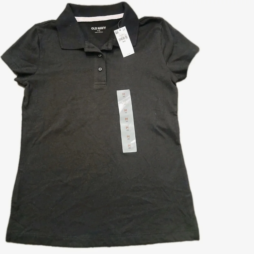 Old Navy Girl's Short Sleeve Basic Polo Shirt Sz Medium 8 Black New